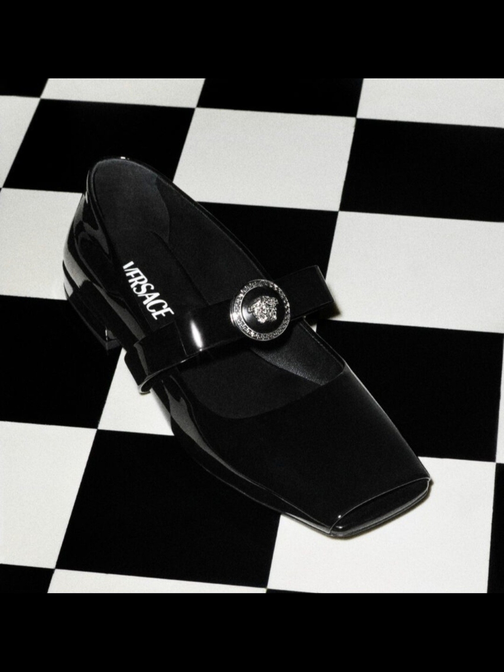 Versace Black Patent Mary Jane Loafer with Medusa Medallion